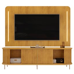 Painel para Tv 75 Pol e Rack Bancada Ripado 218cm World D04 Cedro - Mpozenato - 5