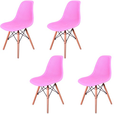 Kit 4 Cadeiras Design Charles Eames Eiffel Furadinha Cor: Rosa