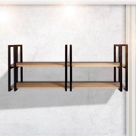 Prateleira Flutuante Decorativa Elegante Ferro Preto e Mdf Amadeirado