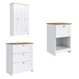 Quarto Americano Solteiro 3 Peças Guarda-roupa, Cômoda e Mesa de Cabeceira - 2