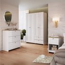 Ver imagem 1 de Quarto Americano Solteiro 3 Peças Guarda-Roupa, Cômoda e Mesa de Cabeceira Branco/Gelo