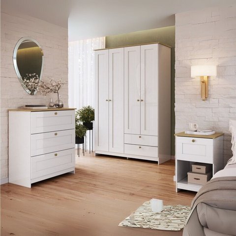 Quarto Americano Solteiro 3 Peças Guarda-roupa, Cômoda e Mesa de Cabeceira