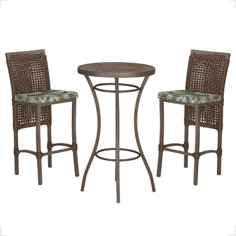 Mesa Bistrô e 2 Banquetas Roma Marrom Corda Náutica Estofado 5 Trama Original