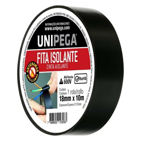 Fita Isolante PVC Anti-Chama - 18mm x 10 Metros - Unipega