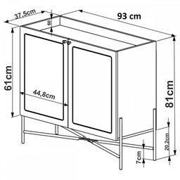 Balcão Bar 2 Portas 93cm Palhinha Pés Metálicos 28928 Oslo Artesano - Hanover/dourado - 4