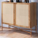 Ver imagem 1 de Balcão Bar 2 Portas 93cm Palhinha Pés Metálicos 28928 Oslo Artesano - Hanover/dourado