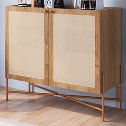 Balcão Bar 2 Portas 93cm Palhinha Pés Metálicos 28928 Oslo Artesano - Hanover/dourado - 1