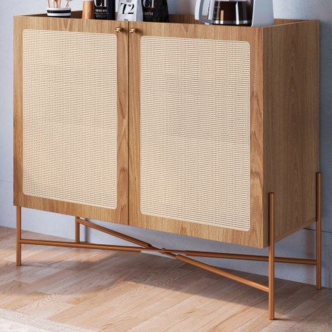 Balcão Bar 2 Portas 93cm Palhinha Pés Metálicos 28928 Oslo Artesano - Hanover/dourado