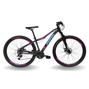 BICICLETA 29 PUMABIKE LINCE 21V INDEX, FREIO MEC, SUSP 80MM RAD7, PRETO COM ROSA E AZUL, 17