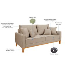 Conjunto de Sofá Living Beny 2 Lugares com Poltrona Base Madeira Linho - 5