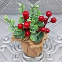 Ver imagem 2 de Arranjo Cereja Pinha Artificial Vaso Enfeite Mesa Natal 15cm Frutas