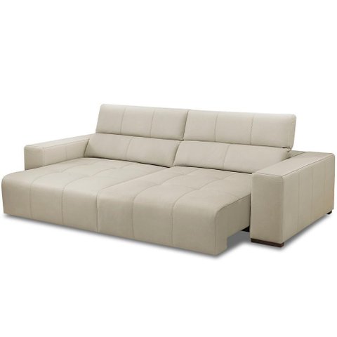 Sofá Retrátil Reclinável para Sala 3 Lugares 230cm Bari L06 Couro Off White - Lyam Decor
