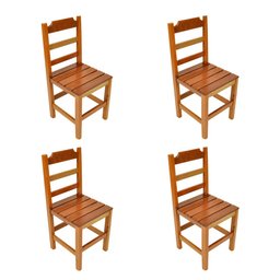 Kit 4 Cadeiras Fixa de Madeira Paulista com Assento Ripado Natural - 1