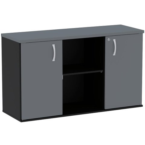 Armário Baixo Credenza PE25 Pandin 121,50 cm (largura) em MDP Cor Preto e Grafito com Dois Nichos