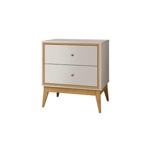 Mesa de Cabeceira LUC Modelo Retrô Com Pés em Madeira Maciça 2 Gavetas Com Puxadores em ABS Cor Fend