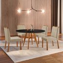 Ver imagem 1 de Conjunto Sala de Jantar Mesa Atenas Madeira Maciça 110cm Tampo Redondo Vidro Preto com 4 Cadeiras Be