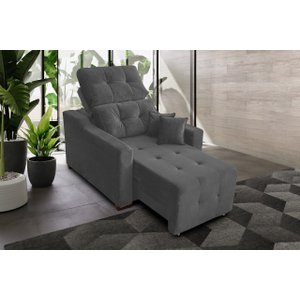 Poltrona Do Papai Reclinável Retrátil Veludo Cinza Escuro Isabelle 2 Almofadas Brinde