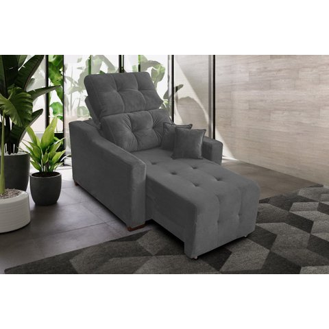 Poltrona Do Papai Reclinável Retrátil Veludo Cinza Escuro Isabelle 2 Almofadas Brinde