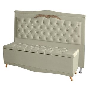 Kit Cabeceira de Cama Box e Calçadeira Baú Madri Queen 160 Cm Suede Porcelana Ec Móveis