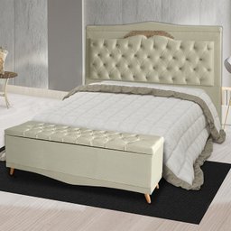 Kit Cabeceira de Cama Box e Calçadeira Baú Madri Queen 160 Cm Suede Porcelana Ec Móveis - 2