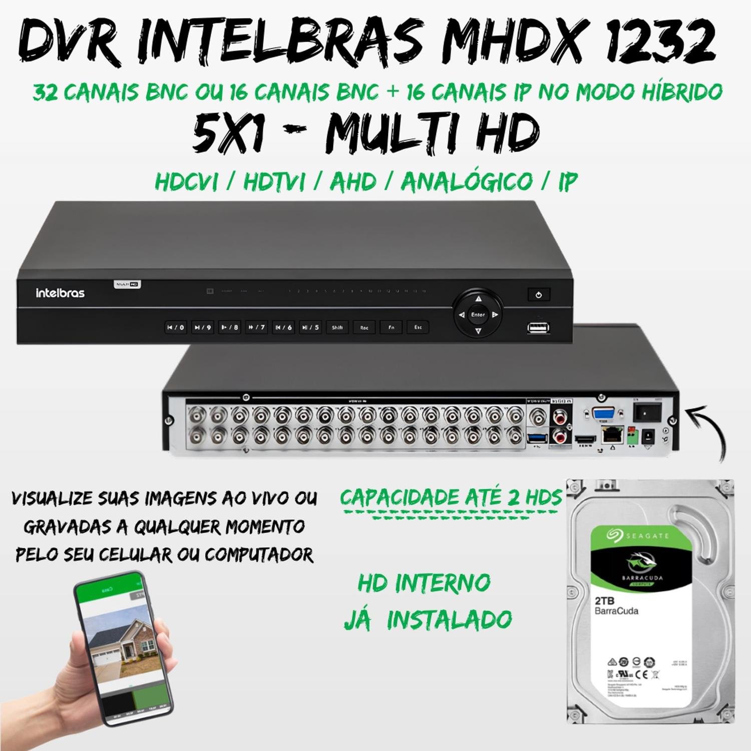 Dvr 32 Canais Intelbras Mhdx 1232 Multi Hd C/hd 2tb - 2