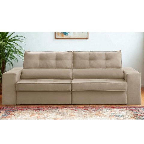 Sofá Retrátil e Reclinável 3 Lugares 2,30m com Molas Milão Suede Bege Mirra Decor