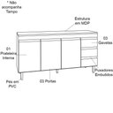 Ver imagem 3 de Balcão de Pia sem Tampo 160 Cm 3 Portas 3 Gavetas Adriana Amêndoa/branco