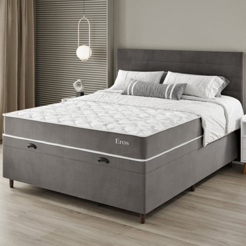 Conjunto Colchão Mola Ensacada e Base Box Baú Casal 65x138cm Eros Yescasa Cinza