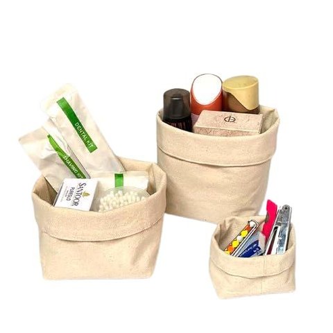 Trio de Cachepots em Algodão Cru Lisos para Banheiro e Cozinha, Conjunto de 2