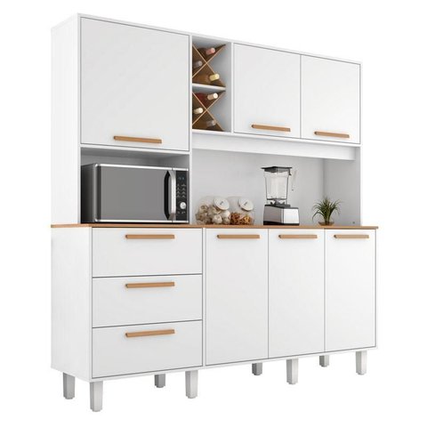 Armário para Cozinha Kit Max 181 Cm 6 Portas 3 Gavetas Branco Fosco Brilho - Zanzini