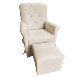 Poltrona Cadeira De Amamentação Com Balanço E Puff Ana Alice Suede Marfim Mz Decor - 1