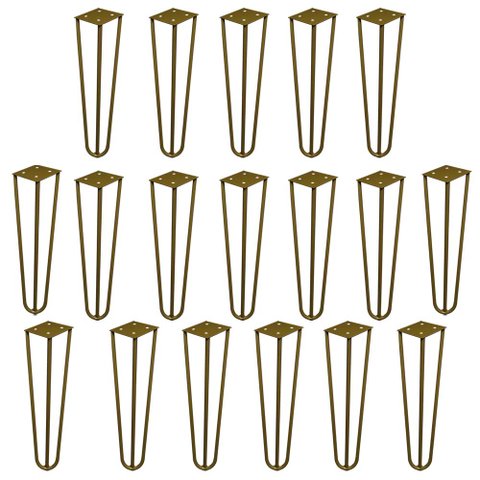 Kit 18 Pés de Metal 25 CM Hairpin Legs Rack e Puffs Dourado