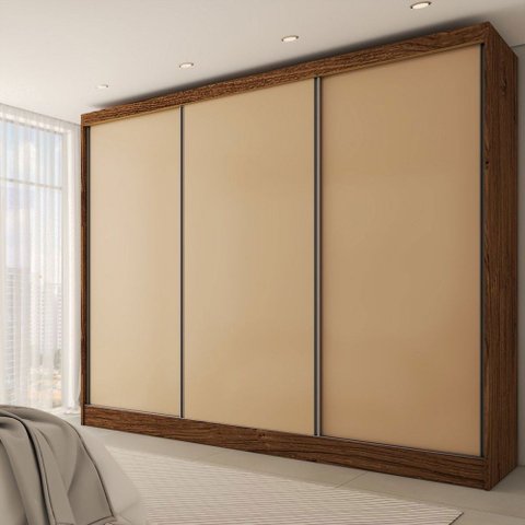 Guarda-roupa Casal Europa 3 Portas 4 Gavetas 100% Mdf Castanho/nude - Panorama Móveis