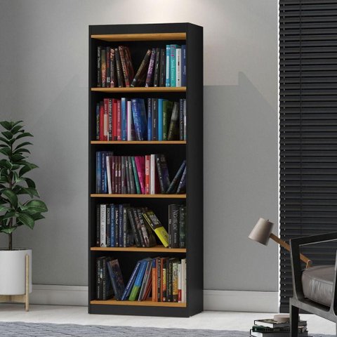 Livreiro com 5 Nichos Trindade Preto Acetinado Cinamomo