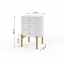 Ver imagem 4 de Mesa de Cabeceira 3 Gavetas MDF com Pés em Madeira Maciça Aurora Off White/Castanho