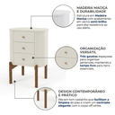 Ver imagem 2 de Mesa de Cabeceira 3 Gavetas MDF com Pés em Madeira Maciça Aurora Off White/Castanho