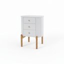 Ver imagem 3 de Mesa de Cabeceira 3 Gavetas MDF com Pés em Madeira Maciça Aurora Off White/Castanho