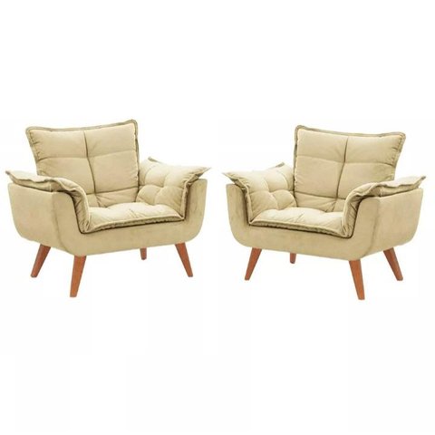 Kit 2 Poltronas Decorativas Opala Bege Pé Palito Roggi Md