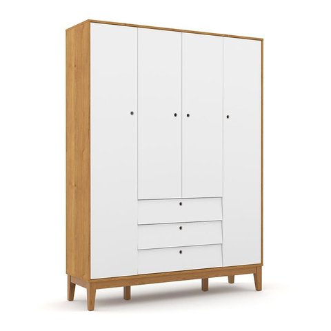 Guarda Roupa Infantil 4 Portas e 3 Gavetas Unique Freijó/Branco Soft/Eco Wood - Matic Móveis