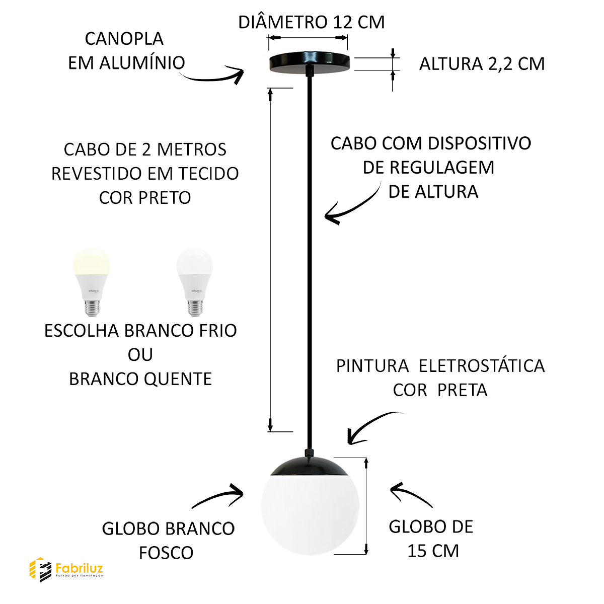 LUSTRE PENDENTE GLOBO VIDRO JABUTICABA STUTTGART PRETO - 2