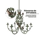 Ver imagem 5 de Lustre Artesanal em Ferro Sala Jantar Verde Luxuoso com Pássaros de Porcelana