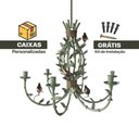 Ver imagem 4 de Lustre Artesanal em Ferro Sala Jantar Verde Luxuoso com Pássaros de Porcelana