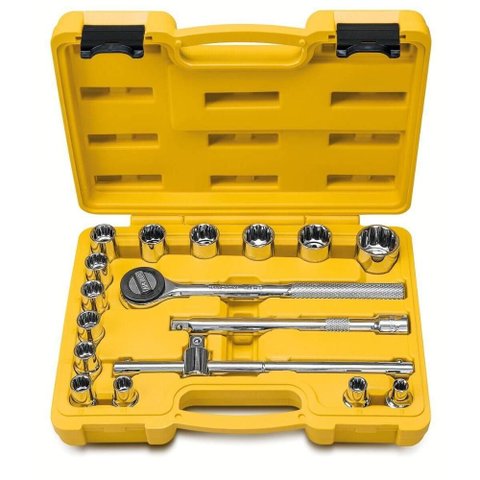 Jogo de Soquetes Estriados Catraca Maleta Aço Crv Tramontina Master 17 Peças