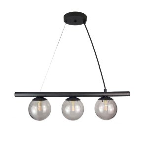 Lustre Pendente Figo Preto - 3 Globos Esfera de Vidro Fumê - 3-2620-3-fu