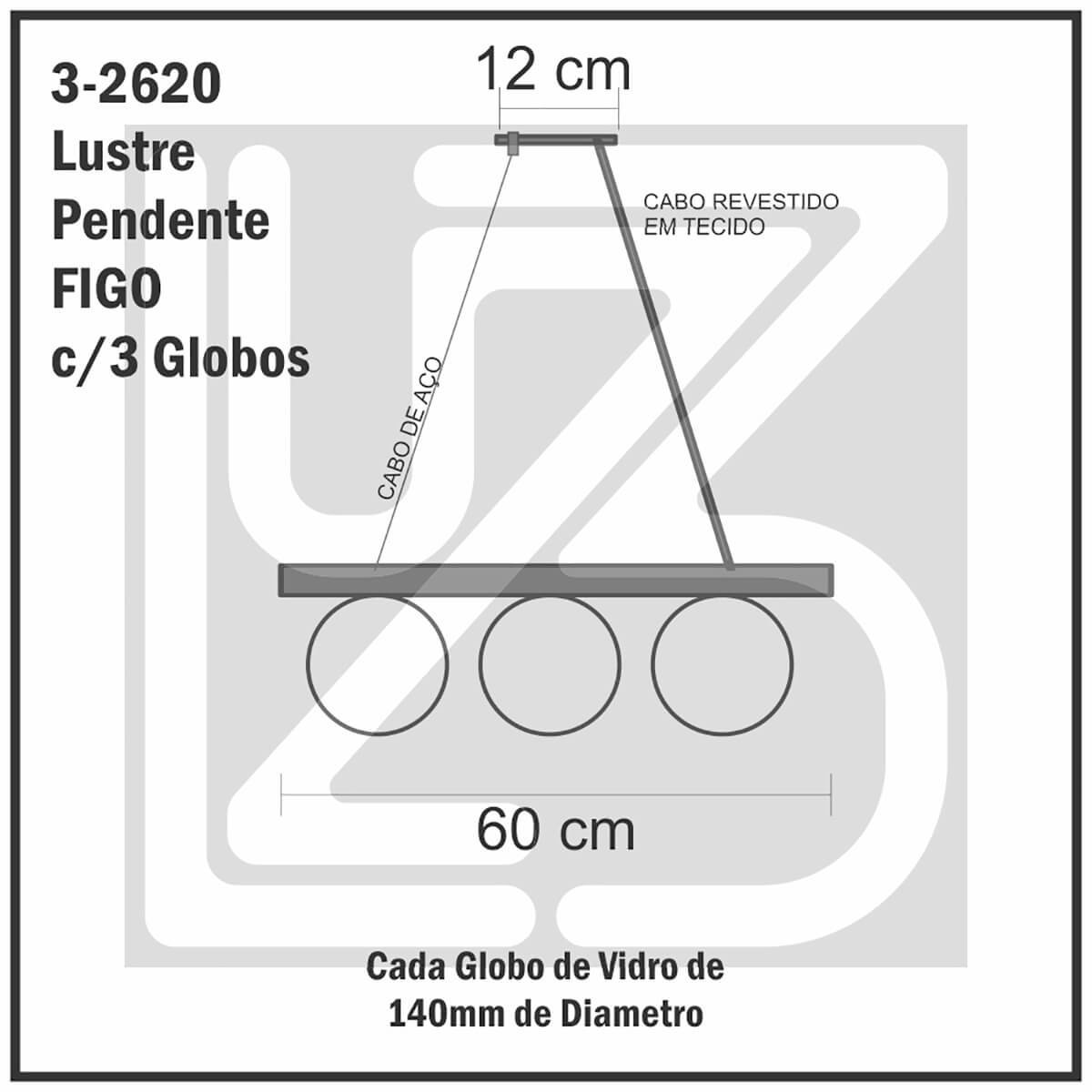 Lustre Pendente Figo PRETO - 3 Globos Esfera de Vidro Fumê - 3-2620-3-FU - 6