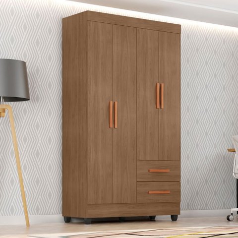 Roupeiro 1 Metro 30464 Lite 4 Portas 2 Gavetas - Carvalho Oak Móveis Leão