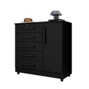 Ver imagem 1 de Cômoda Grande 5 Gavetas 1 Porta com Chave Elegante Preta