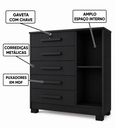 Ver imagem 5 de Cômoda Grande 5 Gavetas com Chave 1 Porta Repleta Preto