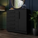 Ver imagem 2 de Cômoda Grande 5 Gavetas 1 Porta com Chave Elegante Preta