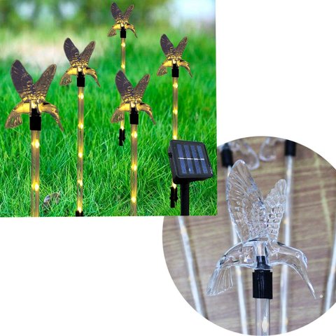 Pisca Solar Enfeite Beija-flor Led Amarelo Jardim Natal 2,5m